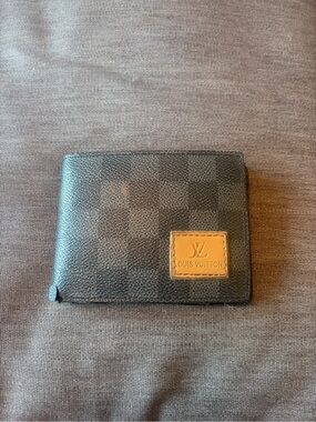 Louis Vuitton Black Damier Canvas Card Holder with Tan Logo Patch